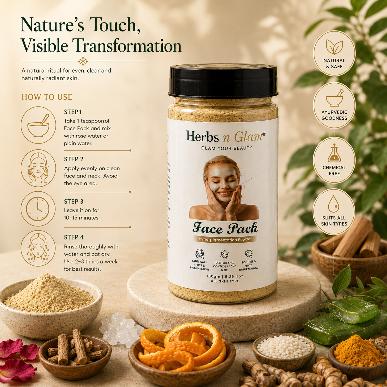 Herbs n Glam Face Pack | Hyperpigmentation Powder