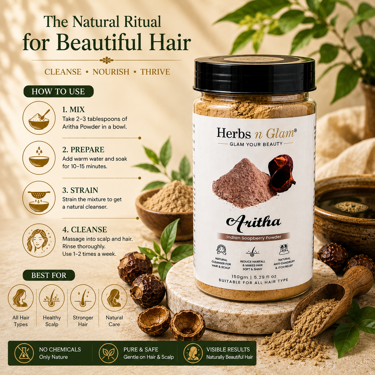 Aritha Powder for Hair & Scalp | Herbs n Glam