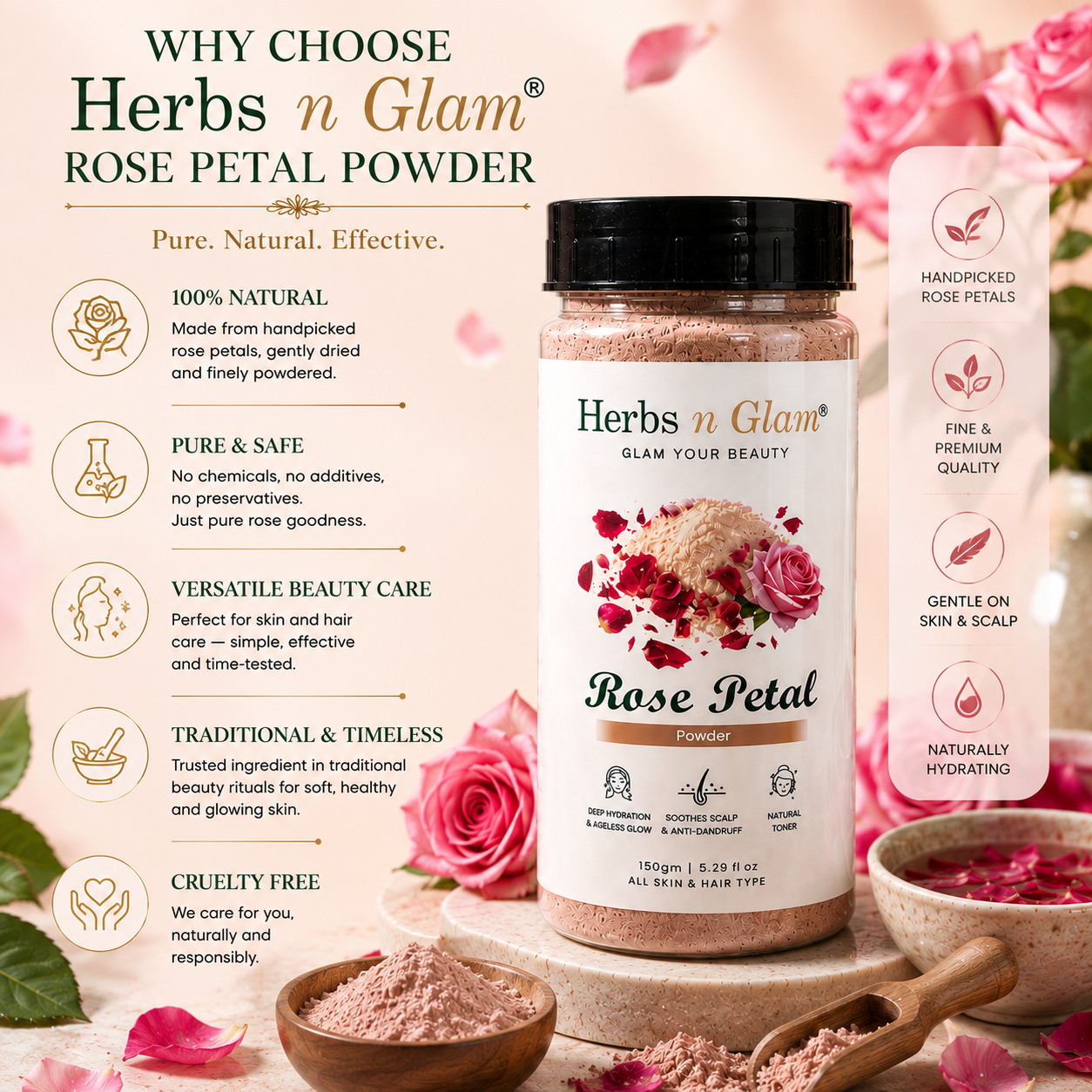 Rose Petal Powder for Skin & Hair