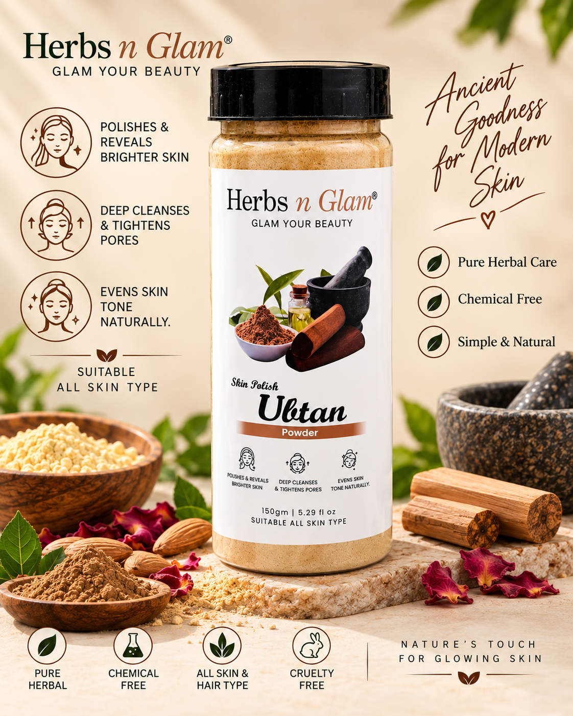 Ubtan Powder – Natural Face Pack & Body Scrub with Sandalwood, Almond & Rose