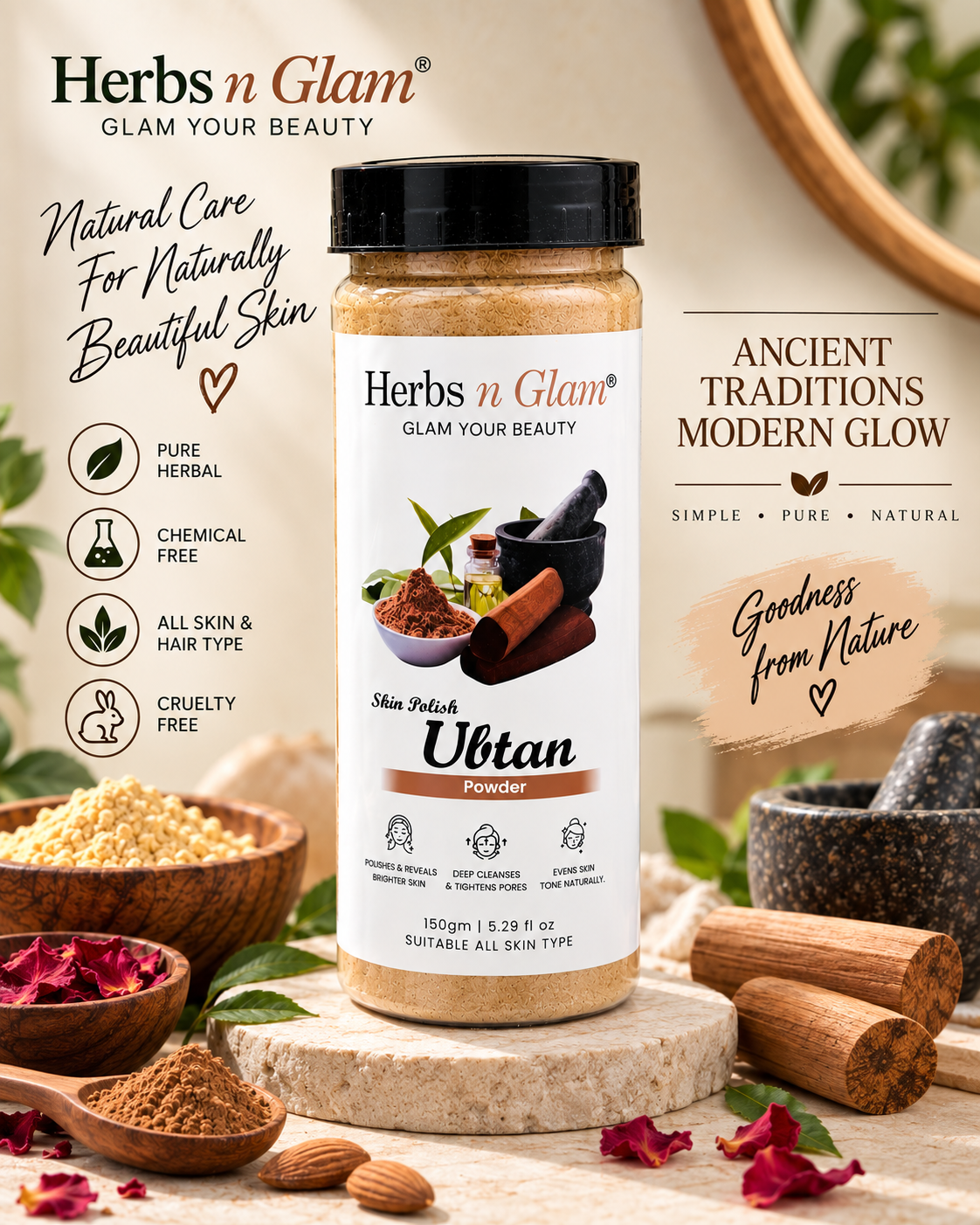 Ubtan Powder – Natural Face Pack & Body Scrub with Sandalwood, Almond & Rose