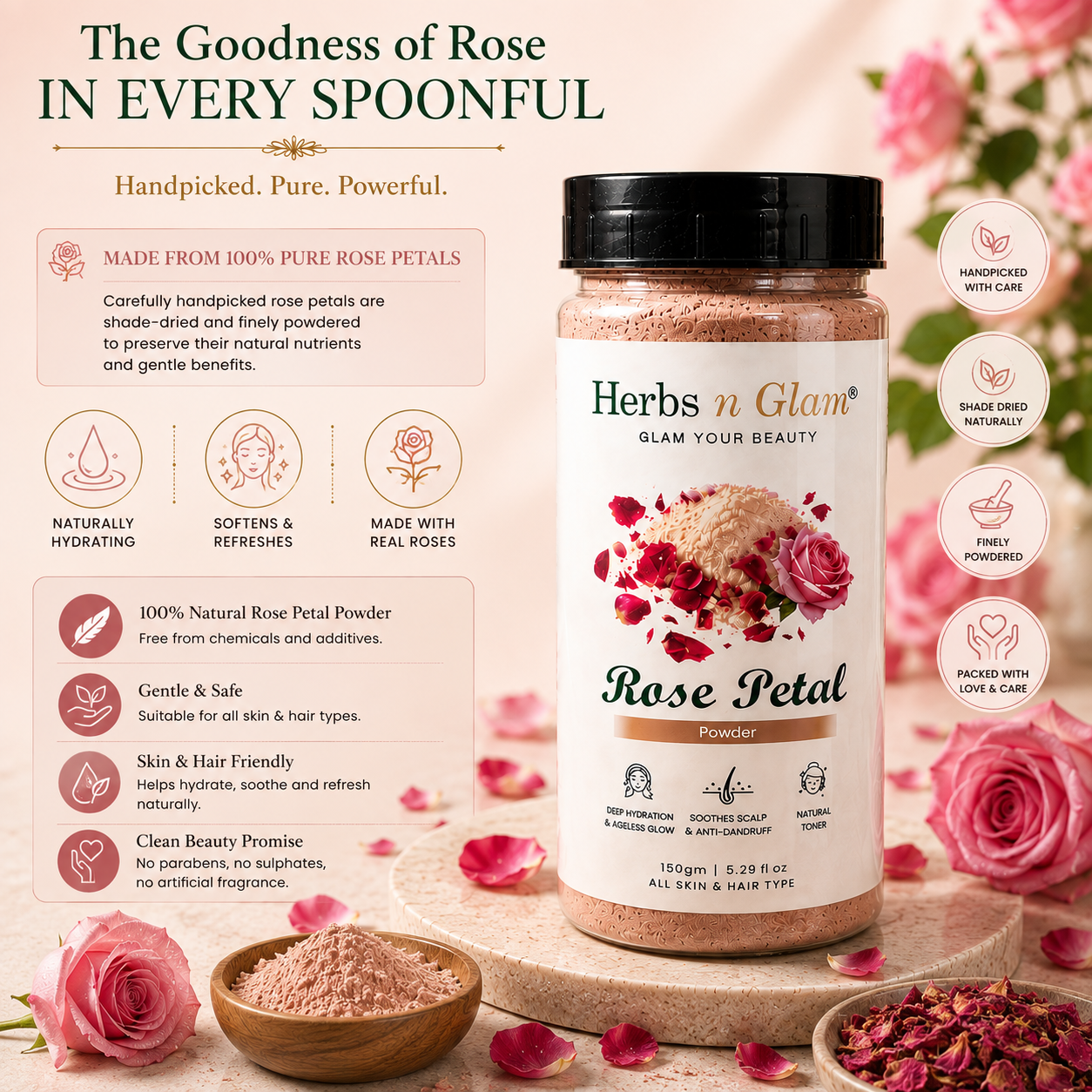 Rose Petal Powder for Skin & Hair